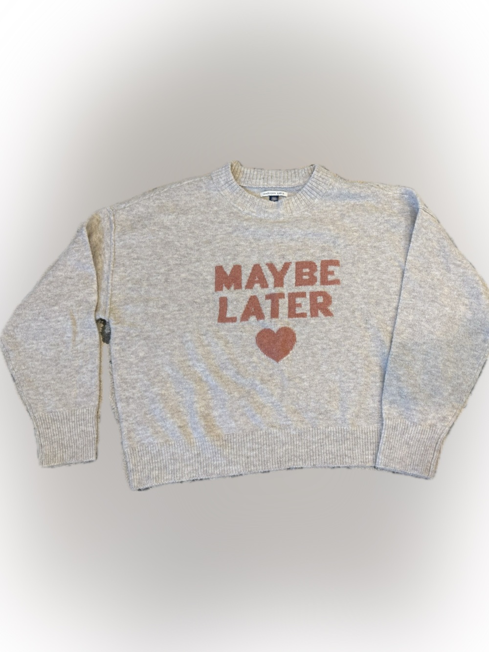 American Eagle Maybe Later Heart Graphic Sweatshirt - Light Gray Oversized Small